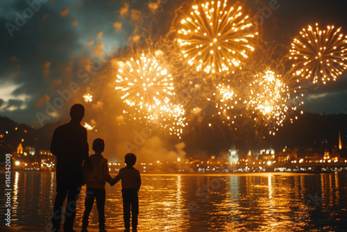 Family Watching Fireworks