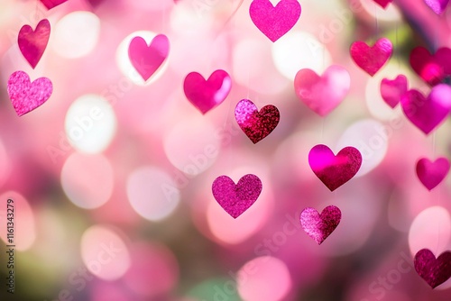 An abstract Valentine's Day background filled with swirling hearts in vibrant reds and pinks, evoking love and romance in a dreamy design.