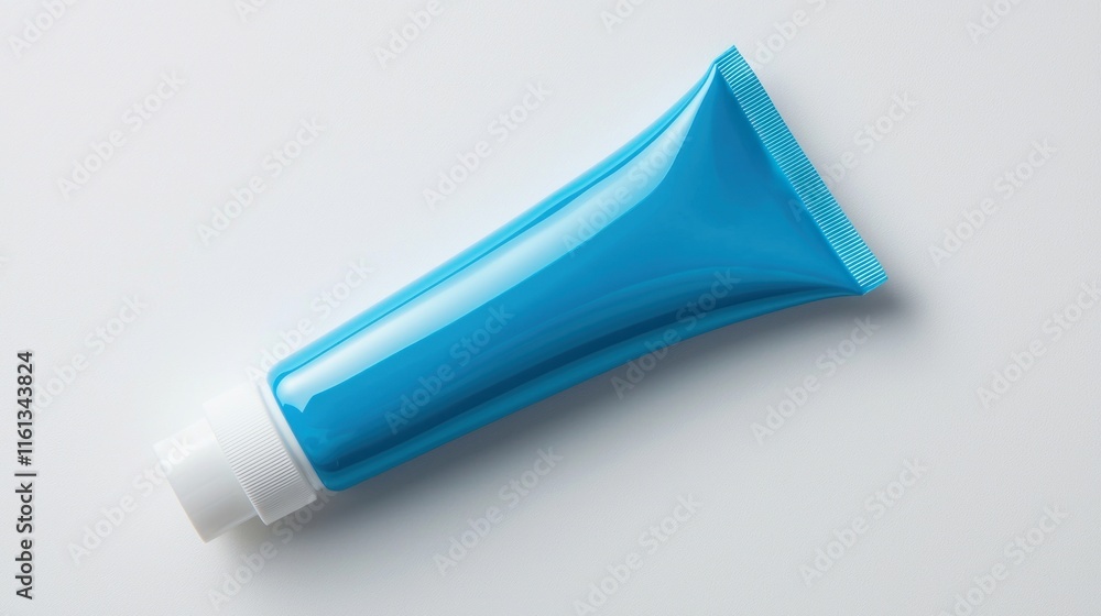 Blue Plastic Tube Packaging Mockup on White Background Blue Plastic Tube Packaging Mockup on White Background