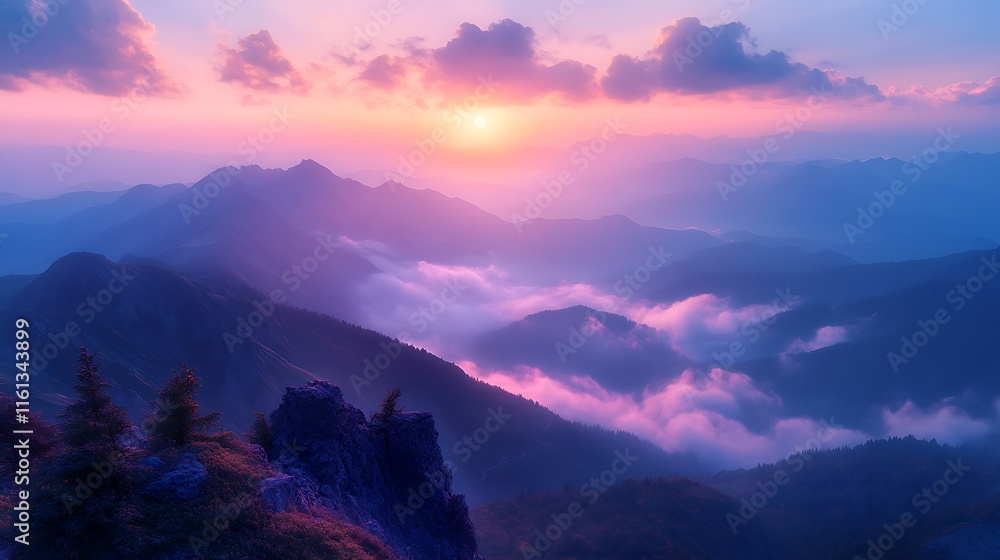 Vibrant Colors Enhancing Majestic Mountain Sunrise with Breathtaking Natural photo Vibrant Colors Enhancing Majestic Mountain Sunrise with Breathtaking Natural photo
