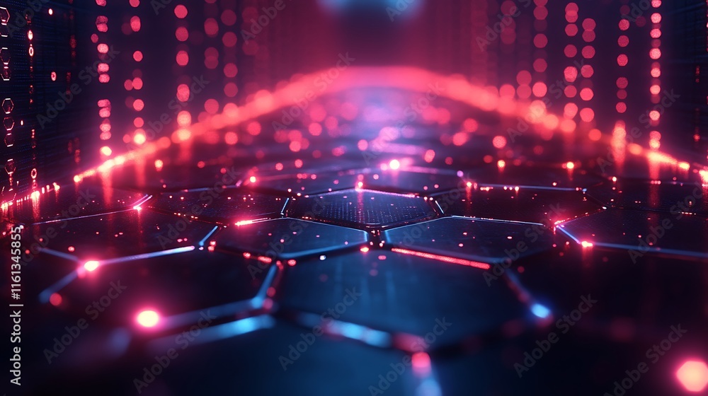 Fototapeta premium Vibrant Displaying Futuristic Glowing Hexagon Design With Advanced Technology background