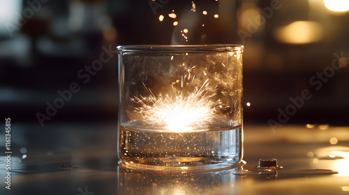 Silver Potassium Piece Reacting in a Beaker with Water