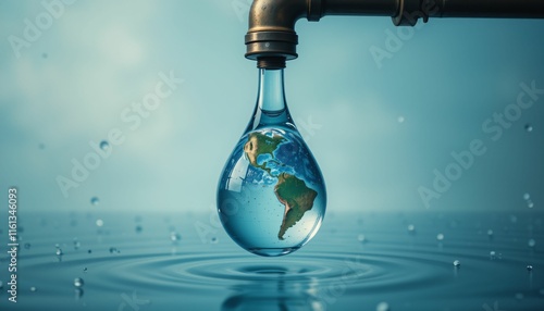 Water Droplet Featuring Earth Map Generative AI