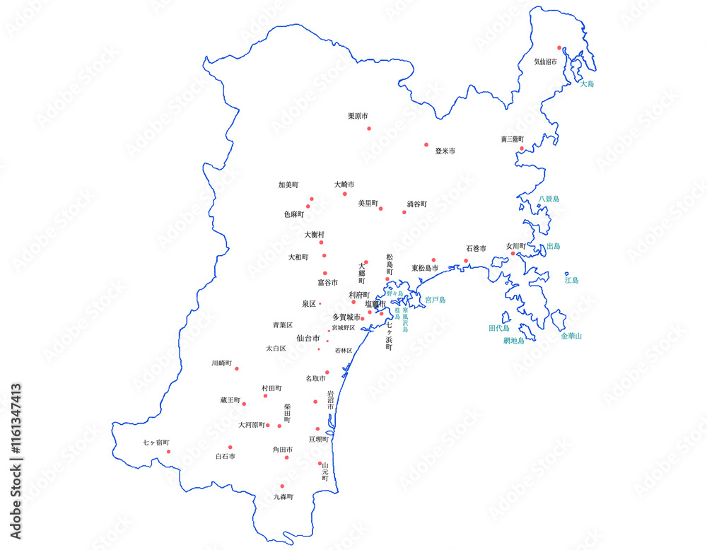 Obraz premium 宮城県 地図 白 斑点 イラスト
