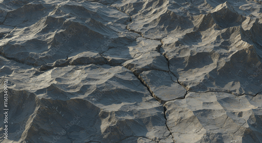 Fototapeta premium Cracked Stone Texture, Gray Rocky Surface, Dry Land, Mountainous Terrain