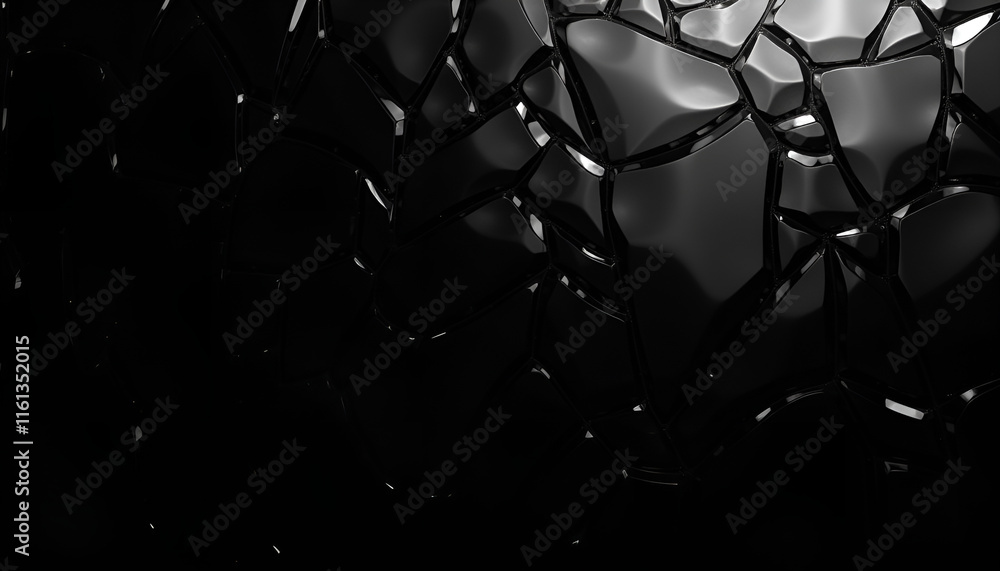 Abstract glossy black shards with reflective texture on a dark background Abstract glossy black shards with reflective texture on a dark background