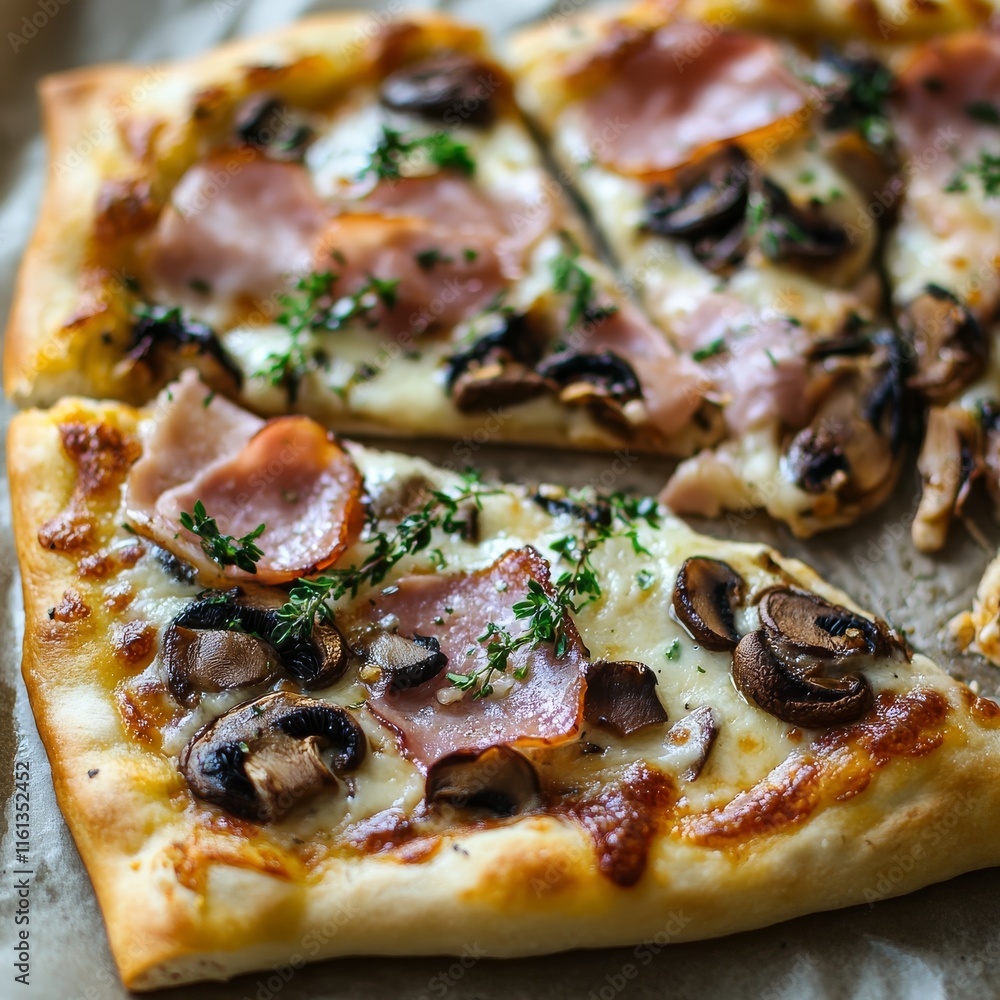 Ham + mushroom pizza Ham + mushroom pizza