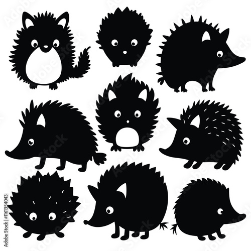 Set of  headgehog. Collection of silhouettes of black vector