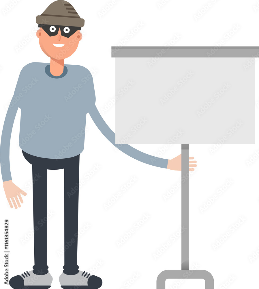 Thief Character Presenting Whiteboard
Thief Character Presenting Whiteboard