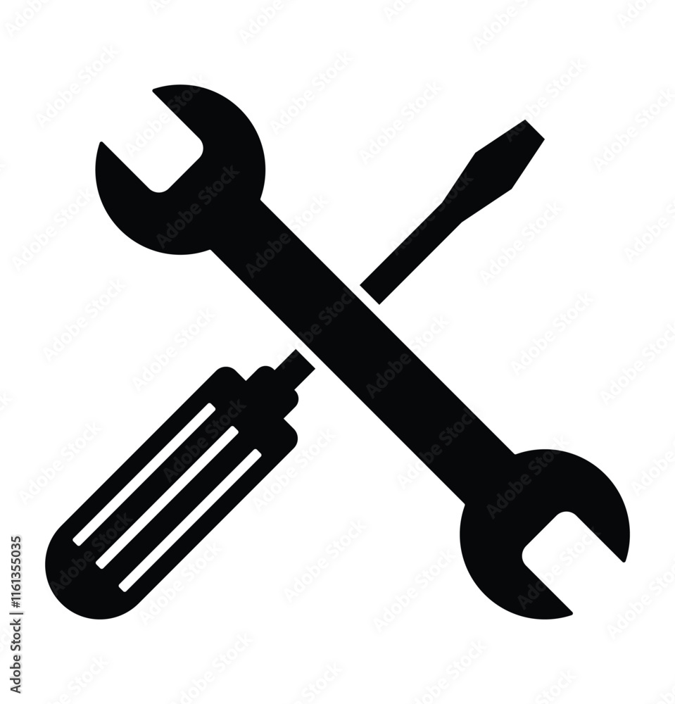 Service tools vector icon. Vector screwdriver and gear tool icon in flat design style. Wrench and gear cogwheel icon vector. Service tools vector icon. Vector screwdriver and gear tool icon in flat design style. Wrench and gear cogwheel icon vector.