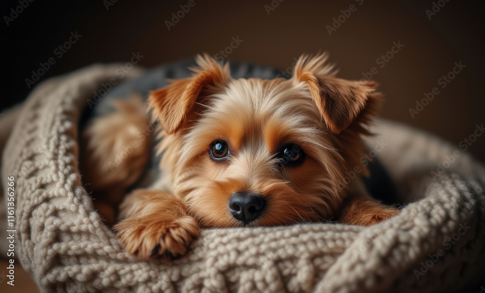 Adorable Yorkshire Terrier relaxing on blanket Adorable Yorkshire Terrier relaxing on blanket