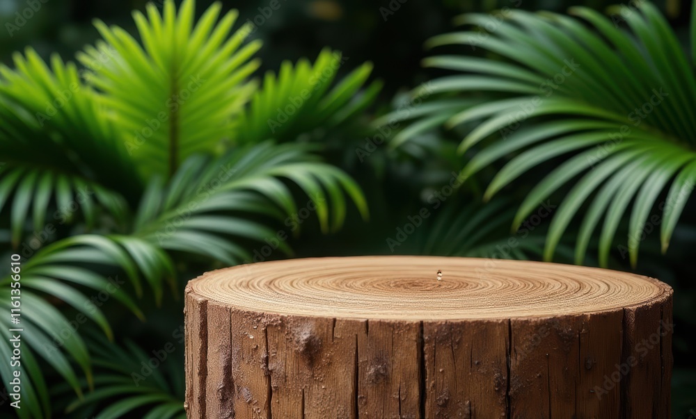 Wooden stump surrounded by lush greenery Wooden stump surrounded by lush greenery