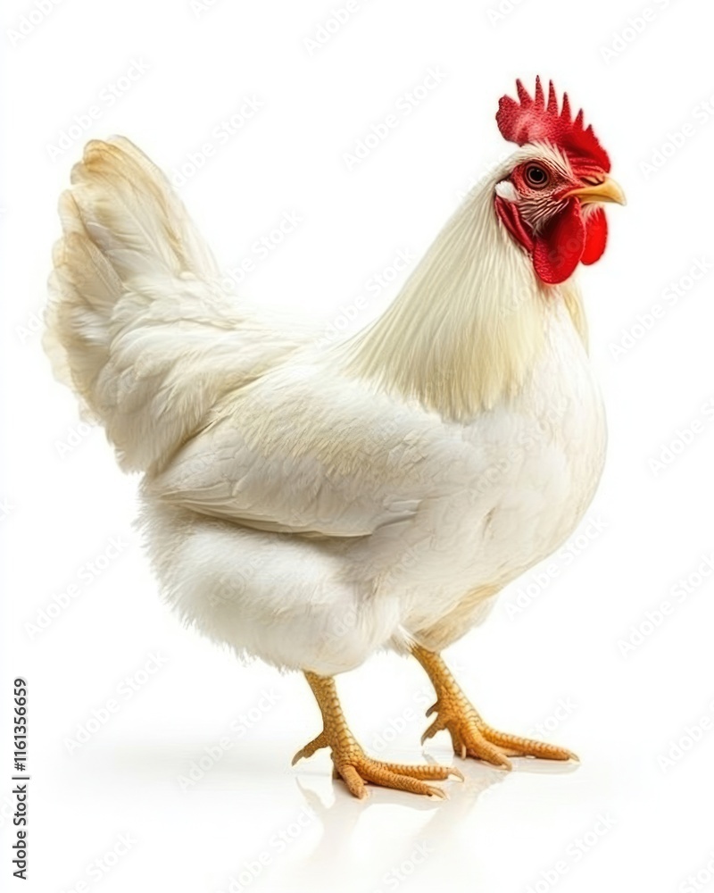 Fototapeta premium Isolated White Hen Standing Gracefully: A Symbol of Farm Life and Poultry
