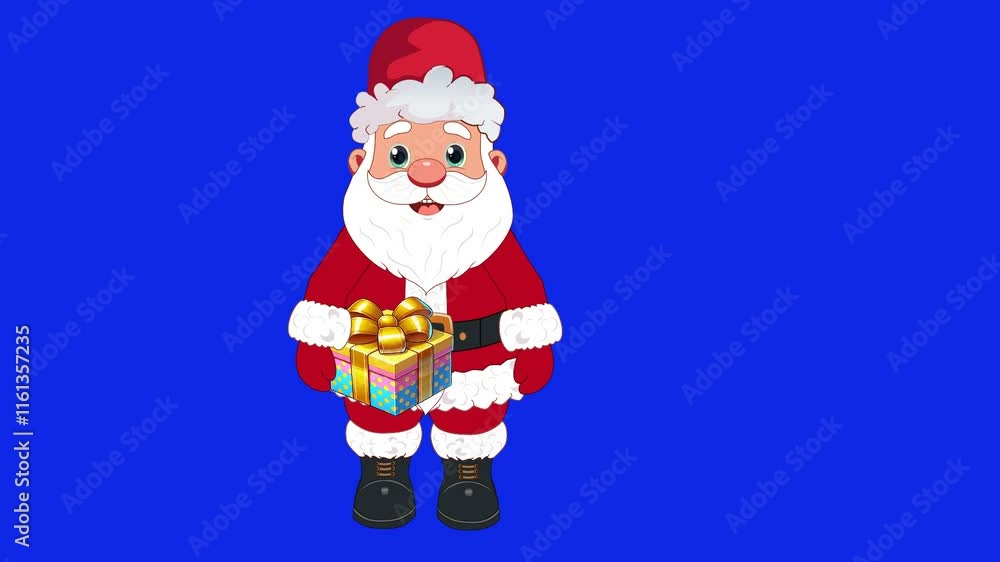 Santa Claus with gift boxes green screen chroma key.