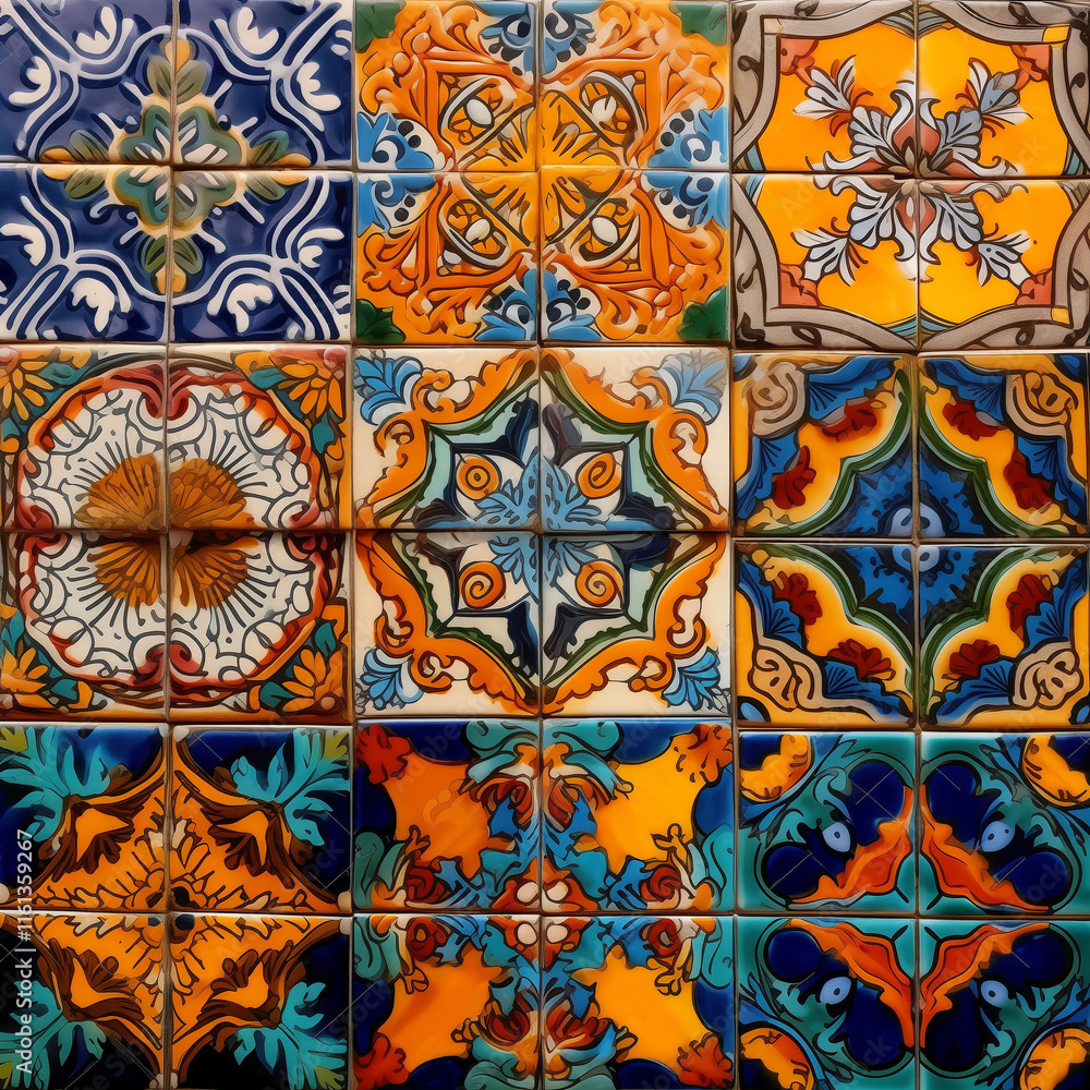 Vibrant decorative ceramic tiles with intricate floral patterns Vibrant decorative ceramic tiles with intricate floral patterns