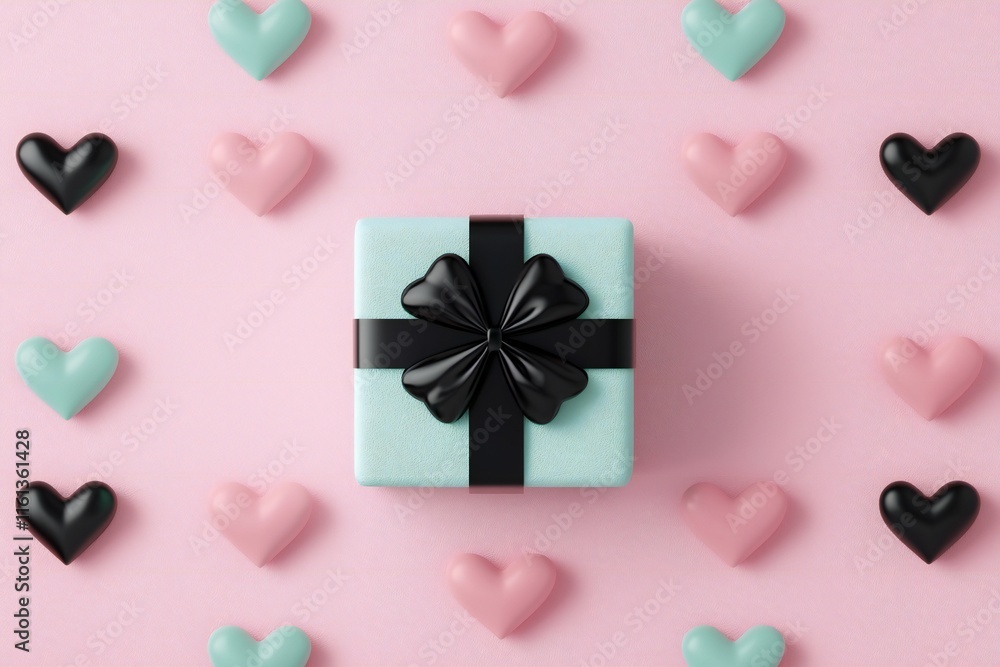 Valentine's Day Pastel Pink Mint Hearts Gift Box Valentine s Day Valentine's Day Pastel Pink Mint Hearts Gift Box Valentine s Day