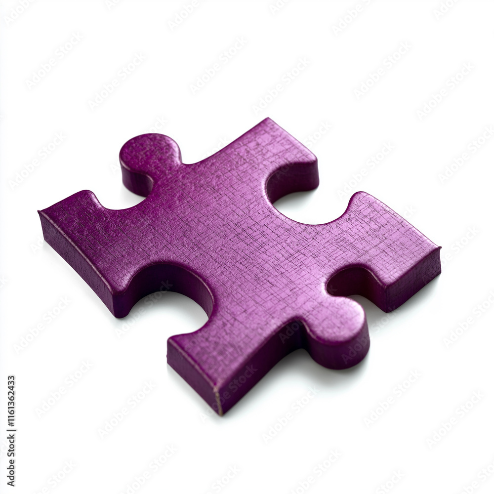 Fototapeta premium Single purple jigsaw puzzle piece on white background representing problem solving