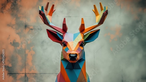 Colorful Low-Poly Deer Head Design photo