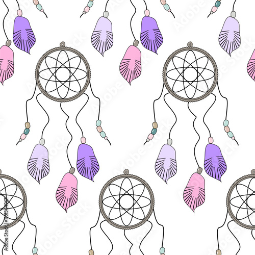 Seamless vector illustration wtih dream catchers bohemian vector art decor design print wallpaper pattern background	
