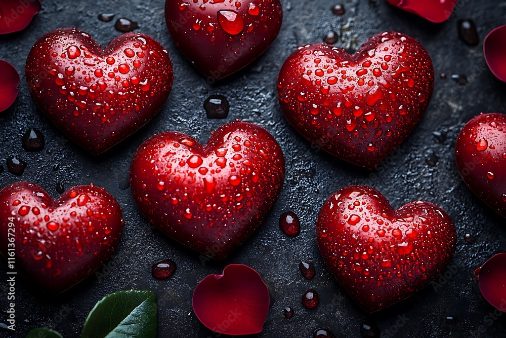 Obraz premium Red Heart-Shaped Decor with Water Drops