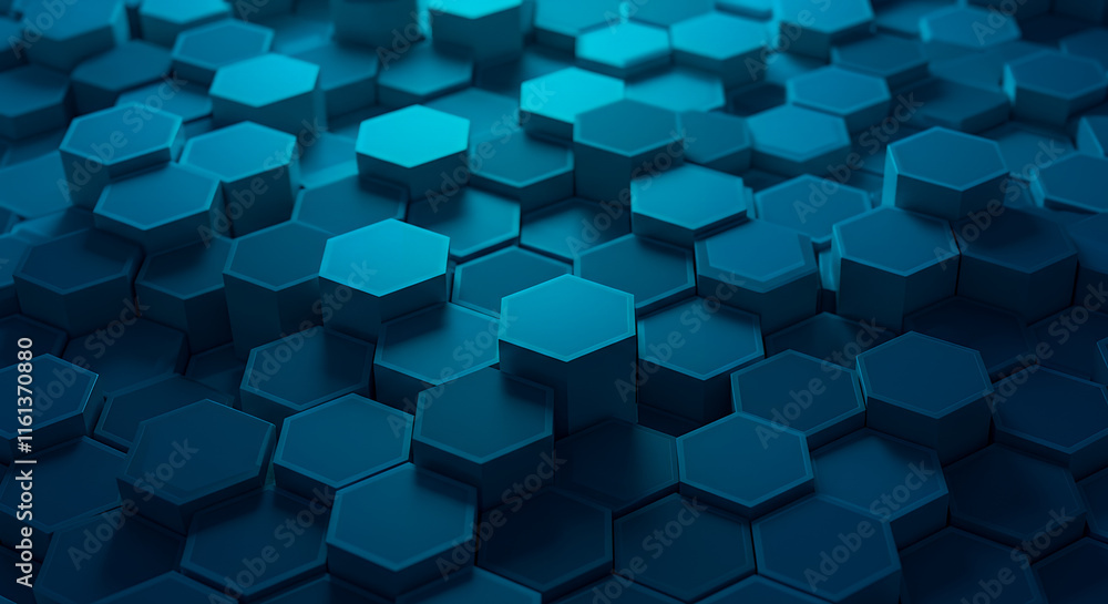 Abstract 3D Rendering of Hexagon Pattern in Deep Blue Abstract 3D Rendering of Hexagon Pattern in Deep Blue