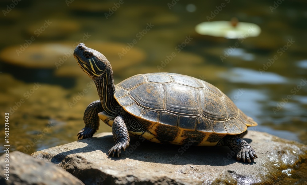 Turtle basking by the water's edge Turtle basking by the water's edge