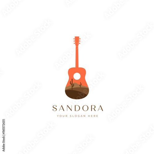 Unique Guitar Logo Concept Blending Desert Sunset Elements | Fully Editable photo