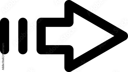 Minimalist vector illustration featuring a bold black arrow advancing forward with three speed lines, representing progress and innovation in a dynamic digital space