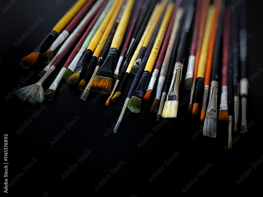 Fototapeta premium Artist brushes on black