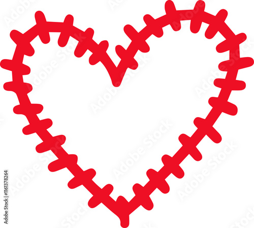 Red stitched heart shape symbolizing love, healthcare, and emotional healing rests on a clean white background, evoking feelings of compassion, tenderness, and well being