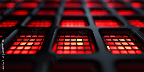 Futuristic Red and Black LED Grid with Glowing Lights. Gamer background photo