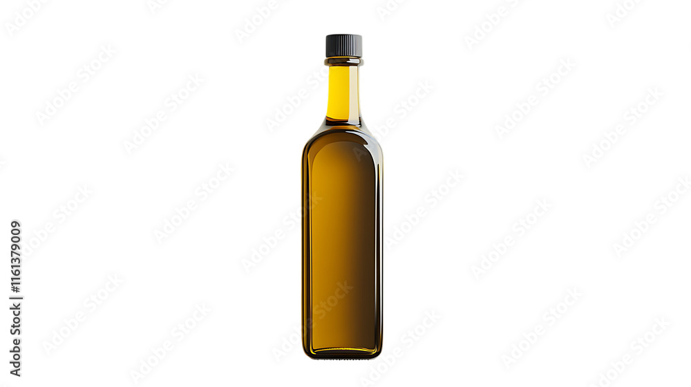 Elegant olive oil bottle with a sleek design and golden liquid, placed on a clean white background for a refined look Elegant olive oil bottle with a sleek design and golden liquid, placed on a clean white background for a refined look