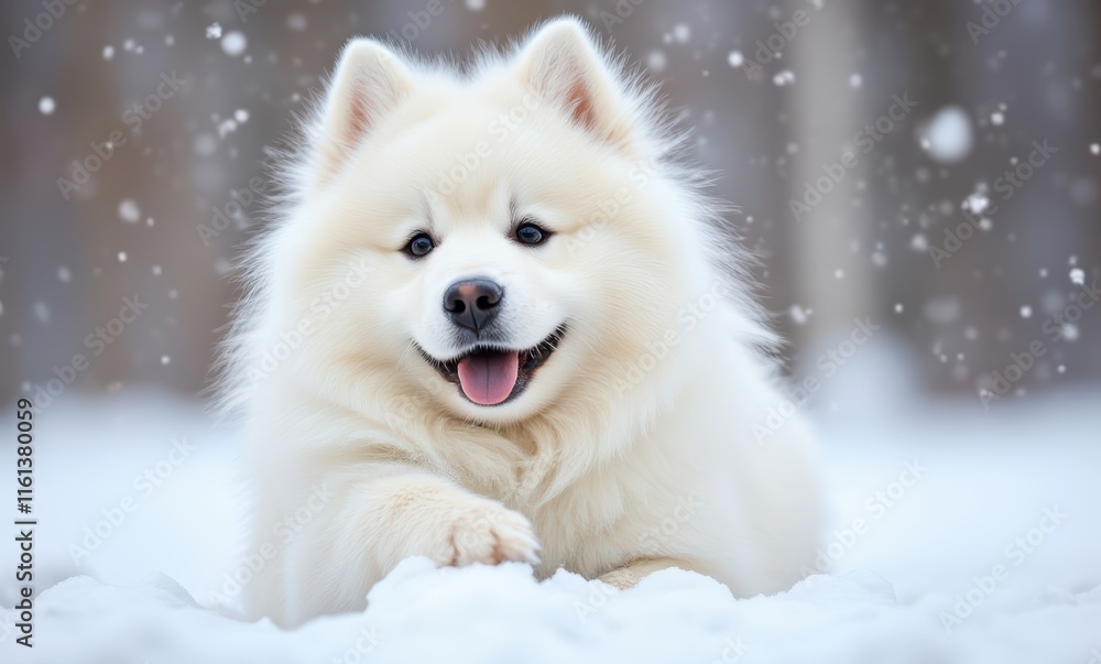 Fluffy Samoyed dog in the snow Fluffy Samoyed dog in the snow