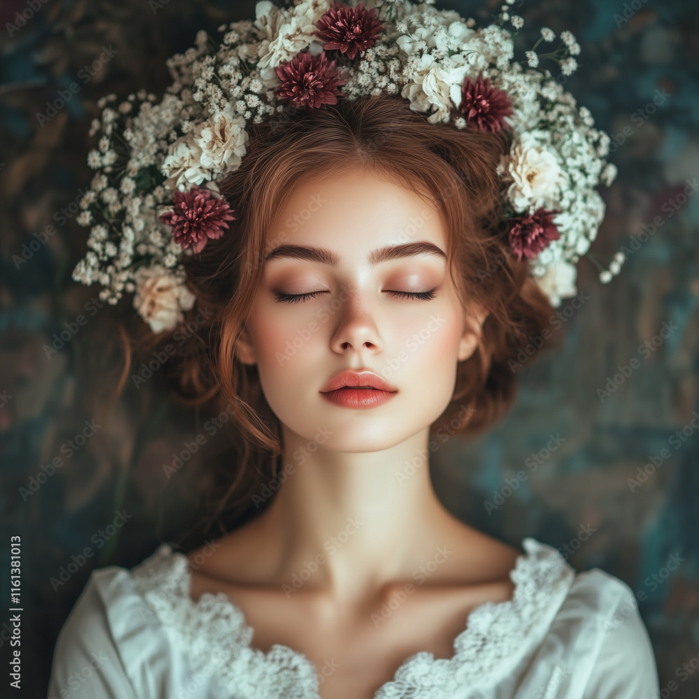 Fototapeta premium Beautiful Woman Gorgeous Hairstyle Flowers