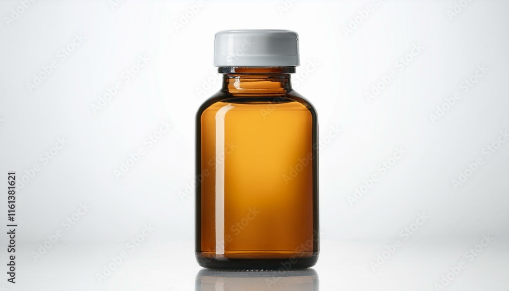 Brown medicine bottle with white cap isolated on a white background Brown medicine bottle with white cap isolated on a white background
