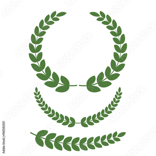 Set of wreaths and branches with leaves. Hand drawing laurel wreaths and branches collection. Laurels wreaths, swirls, twigs and flower ornaments. Herbs, flowers and plants elements. Design elements.
