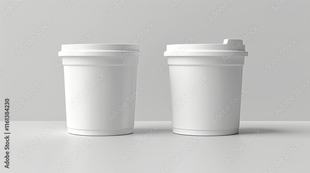 Isolated plastic dairy container with foil lid on white background for food packaging images Isolated plastic dairy container with foil lid on white background for food packaging images