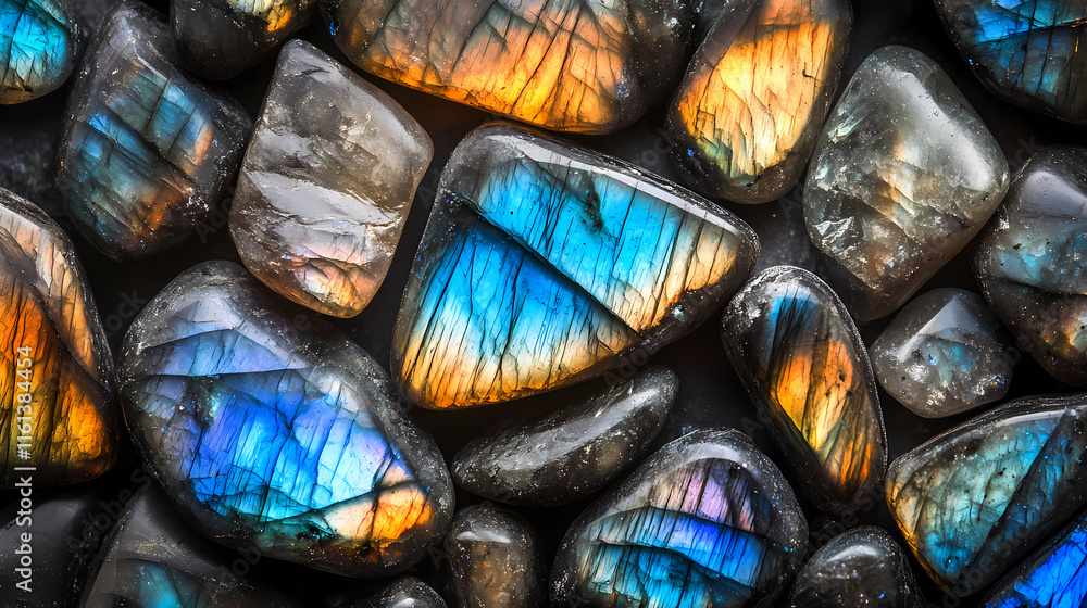 A closeup image of a group of labradorite stones revealing their iridescent and colorful patterns. Labradorite. Illustration A closeup image of a group of labradorite stones revealing their iridescent and colorful patterns. Labradorite. Illustration