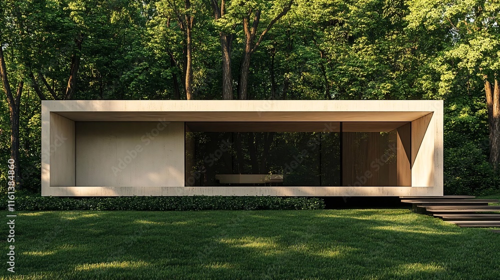 the beauty of simple house architecture set against a tranquil green forest backdrop the beauty of simple house architecture set against a tranquil green forest backdrop
