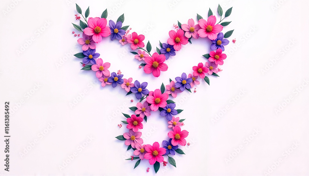 Floral arrangement shaped like a heart against a white background Floral arrangement shaped like a heart against a white background