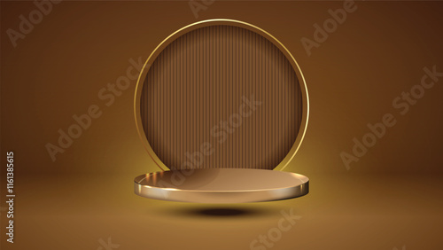 Golden podium elegant background of luxury empty presentation studio product decoration golden pedestal