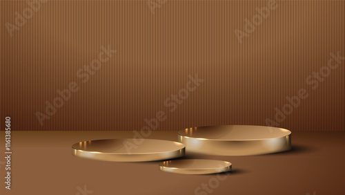 Three gold podium elegant background of luxury empty presentation studio product decoration golden pedestal
