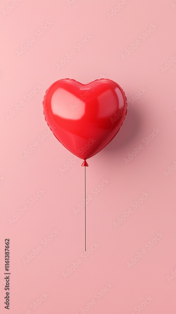 Valentine's Day Romantic Red Heart Balloon on Pink Background Valentine's Day Romantic Red Heart Balloon on Pink Background