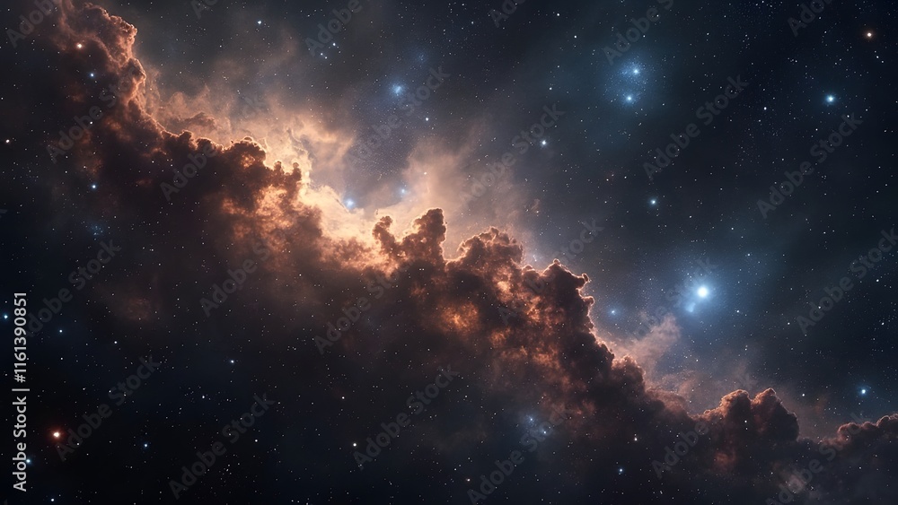 Dramatic Starry Deep Space Nebula, Glowing Cosmic Clouds and Countless Stars Dramatic Starry Deep Space Nebula, Glowing Cosmic Clouds and Countless Stars