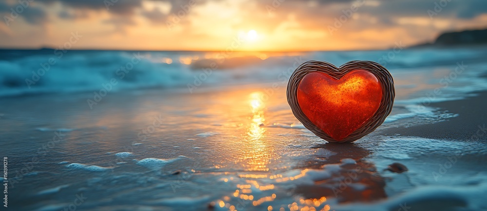 Fototapeta premium A heart-shaped object resting on the beach