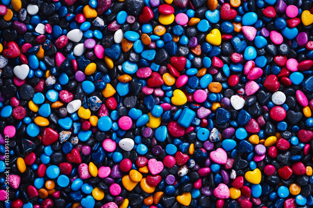 A close up of a pile of colorful hearts on a black background A close up of a pile of colorful hearts on a black background