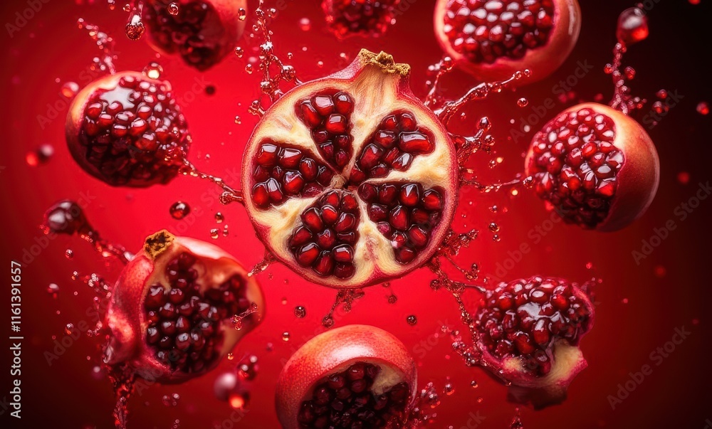 Vibrant pomegranates bursting with juice Vibrant pomegranates bursting with juice