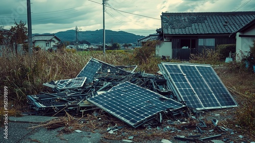 A Pile of Solar Panels That Have Been Destroyed by the Hurricane

 photo