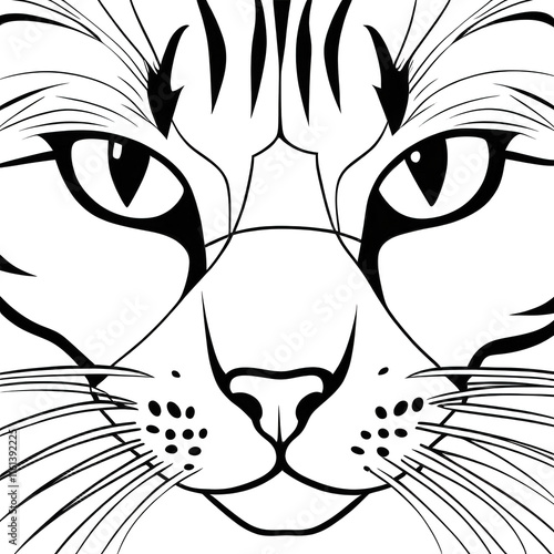 Majestic feline portrait featuring intricate line art design with bold contrasts capturing the essence of a cat in an artistic and imaginative representation photo