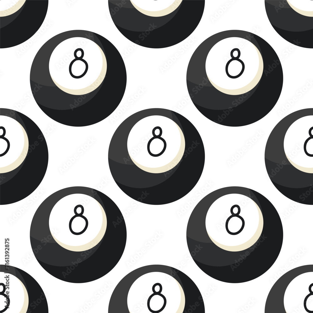 A fun seamless pattern with lucky 8 billiard ball. Snooker print. A fun seamless pattern with lucky 8 billiard ball. Snooker print.